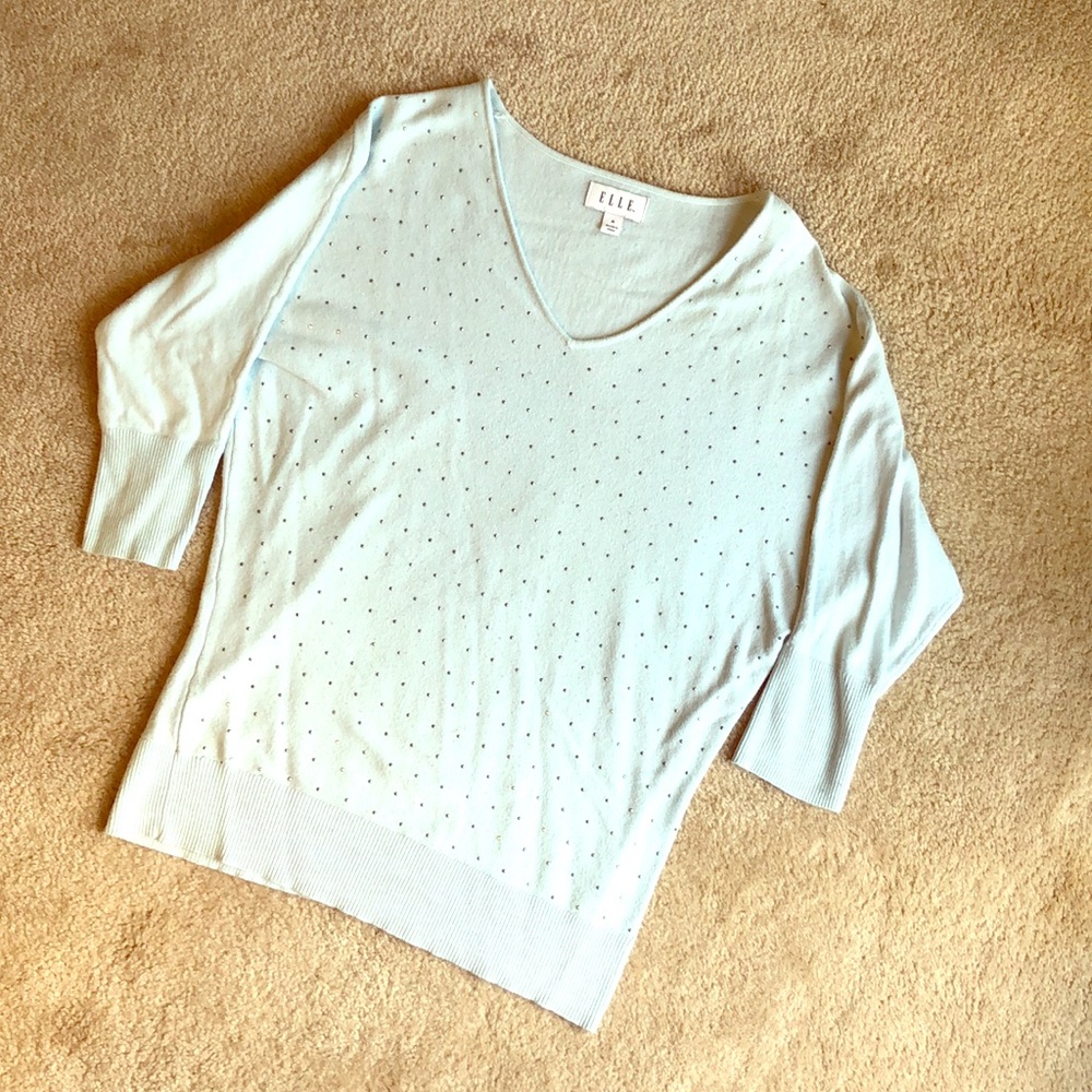 Elle Teal Sweater with Rhinestones